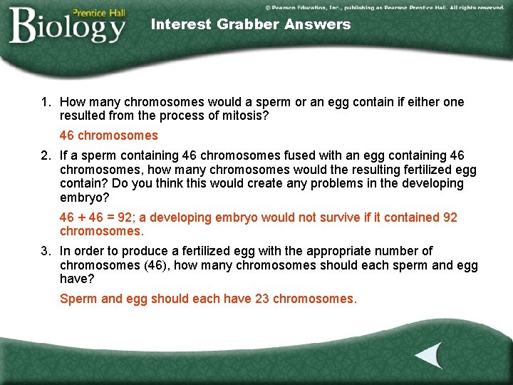 Interest Grabber Answers 1. How many chromosomes would a sperm or an egg contain