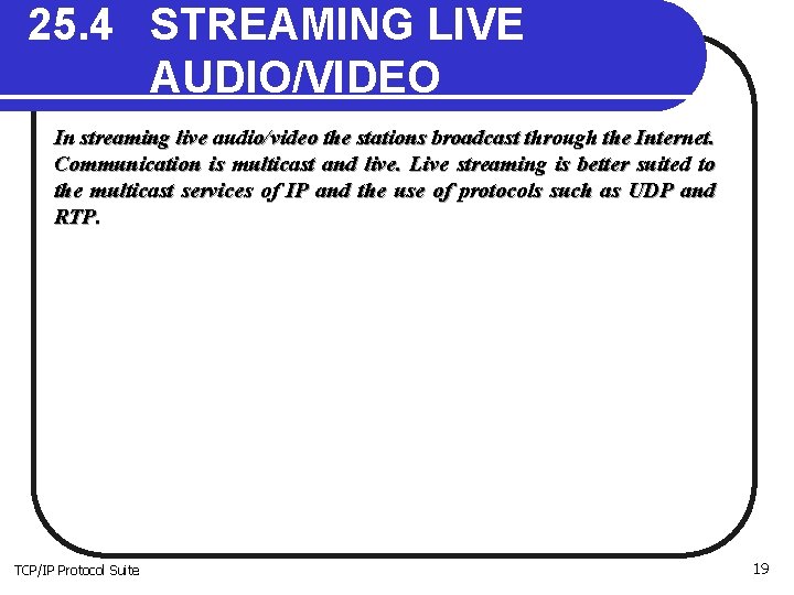 25. 4 STREAMING LIVE AUDIO/VIDEO In streaming live audio/video the stations broadcast through the