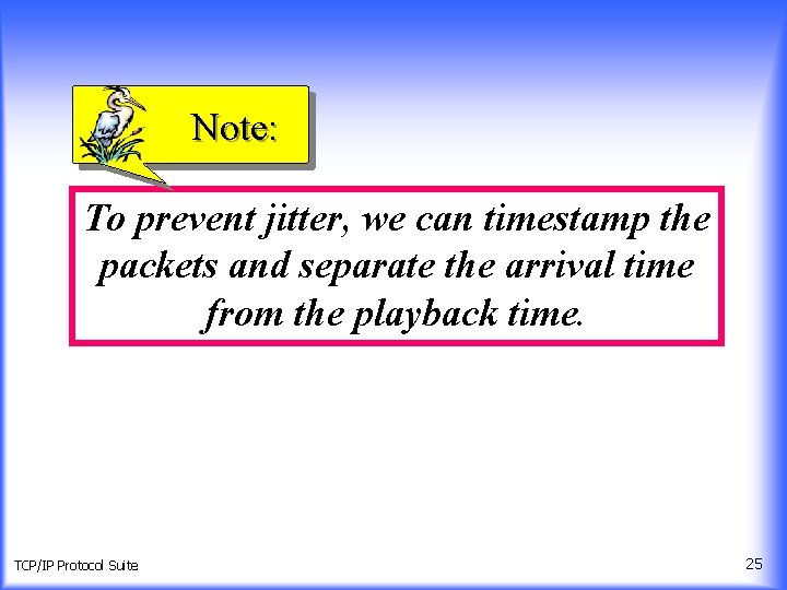 Note: To prevent jitter, we can timestamp the packets and separate the arrival time