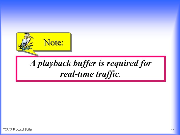 Note: A playback buffer is required for real-time traffic. TCP/IP Protocol Suite 27 