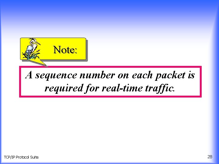Note: A sequence number on each packet is required for real-time traffic. TCP/IP Protocol