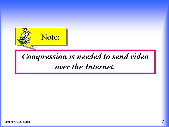 Note: Compression is needed to send video over the Internet. TCP/IP Protocol Suite 7