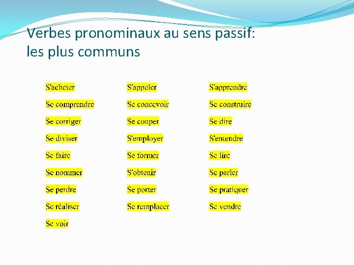 Verbes pronominaux au sens passif: les plus communs 