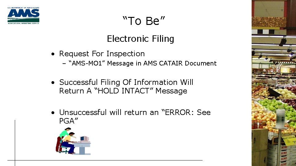 “To Be” Electronic Filing • Request For Inspection – “AMS-MO 1” Message in AMS