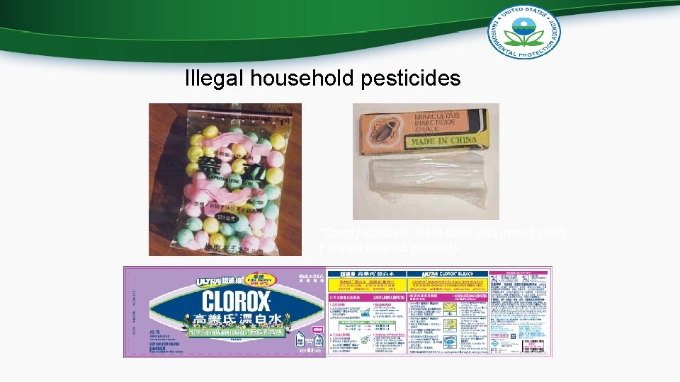 Illegal household pesticides “Candy-colored” moth balls and insect chalk Foreign labeled products 