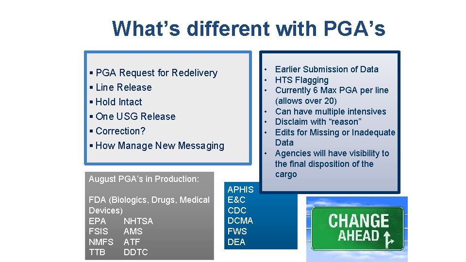 What’s different with PGA’s § PGA Request for Redelivery § Line Release § Hold