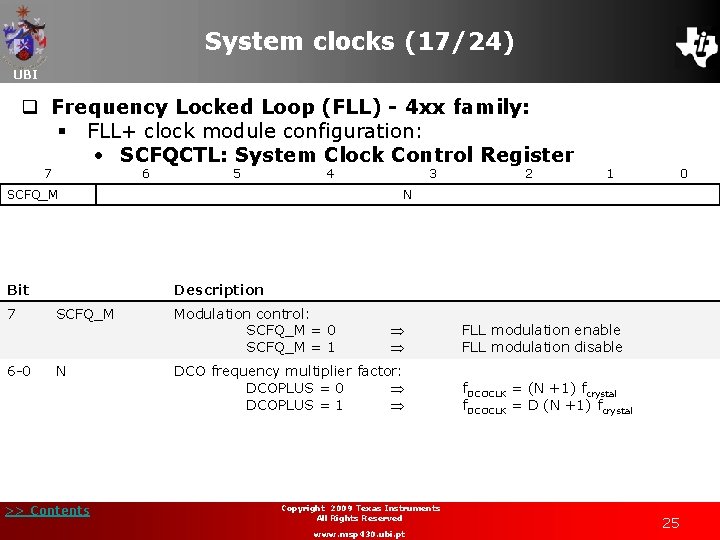 System clocks (17/24) UBI q Frequency Locked Loop (FLL) - 4 xx family: §