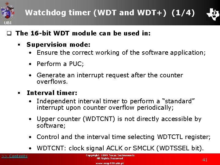 Watchdog timer (WDT and WDT+) (1/4) UBI q The 16 -bit WDT module can