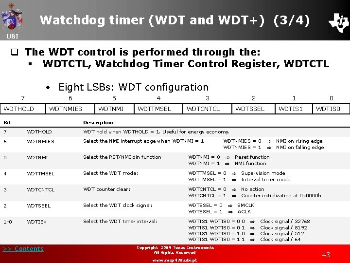 Watchdog timer (WDT and WDT+) (3/4) UBI q The WDT control is performed through