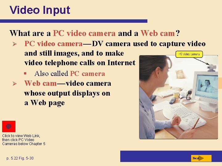 Video Input What are a PC video camera and a Web cam? Ø PC