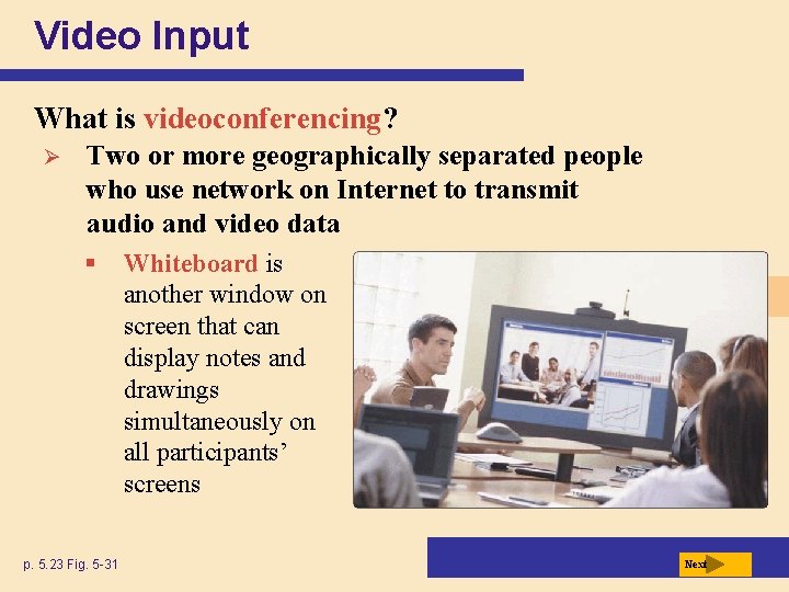 Video Input What is videoconferencing? Ø Two or more geographically separated people who use