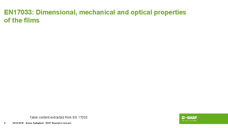 EN 17033: Dimensional, mechanical and optical properties of the films Table content extracted from