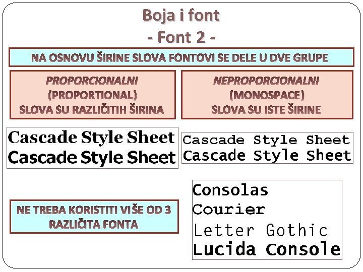 Boja i font - Font 2 NA OSNOVU ŠIRINE SLOVA FONTOVI SE DELE U