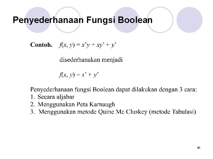 Penyederhanaan Fungsi Boolean 40 