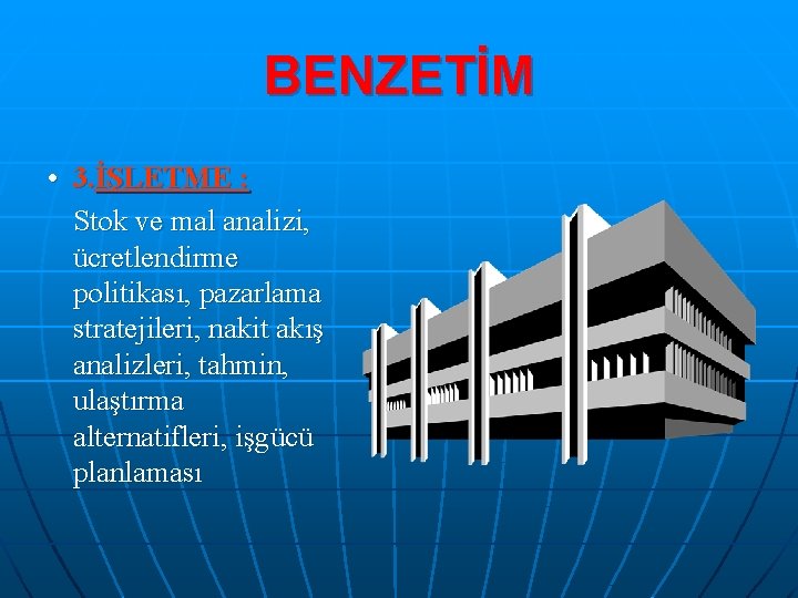 BENZETİM • 3. İŞLETME : Stok ve mal analizi, ücretlendirme politikası, pazarlama stratejileri, nakit