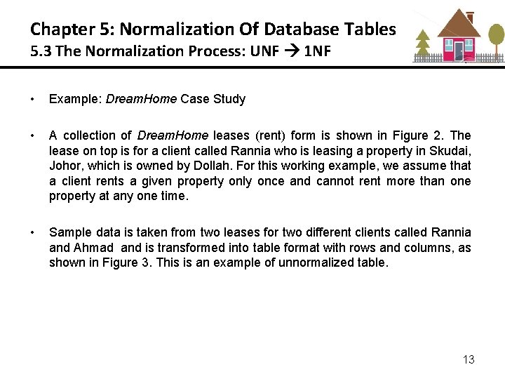 Chapter 5: Normalization Of Database Tables 5. 3 The Normalization Process: UNF 1 NF