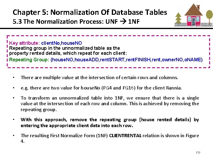 Chapter 5: Normalization Of Database Tables 5. 3 The Normalization Process: UNF 1 NF