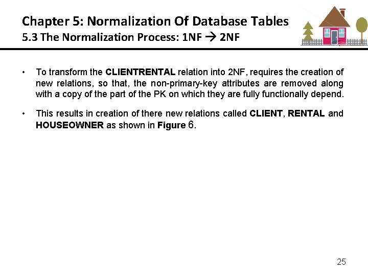 Chapter 5: Normalization Of Database Tables 5. 3 The Normalization Process: 1 NF 2