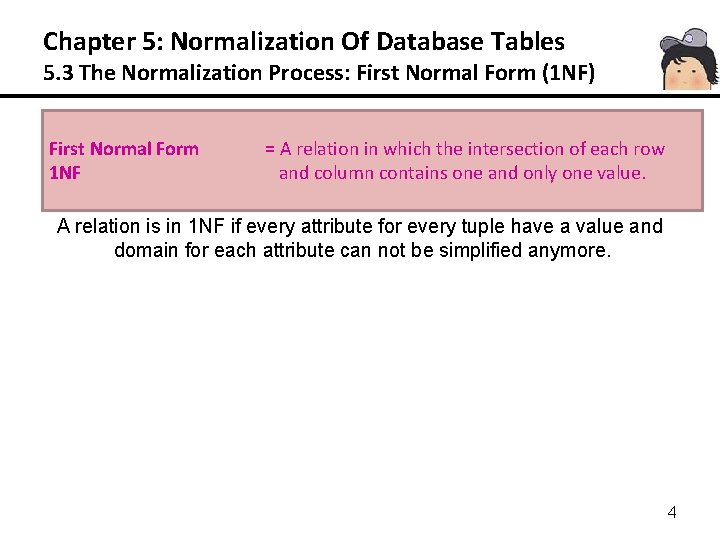 Chapter 5: Normalization Of Database Tables 5. 3 The Normalization Process: First Normal Form