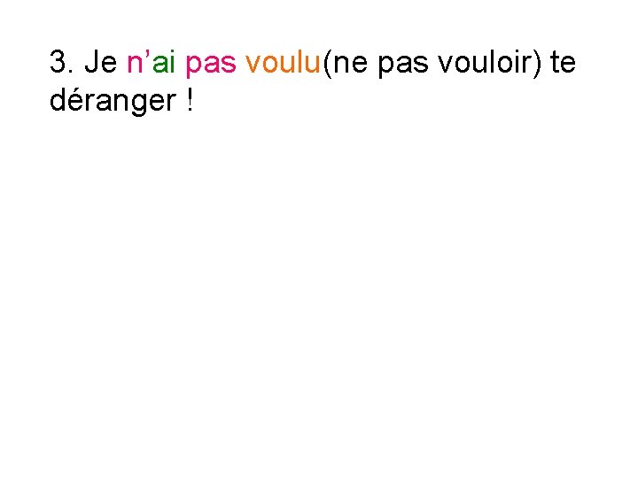 3. Je n’ai pas voulu(ne pas vouloir) te déranger ! 