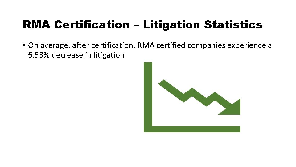 RMA Certification – Litigation Statistics • On average, after certification, RMA certified companies experience