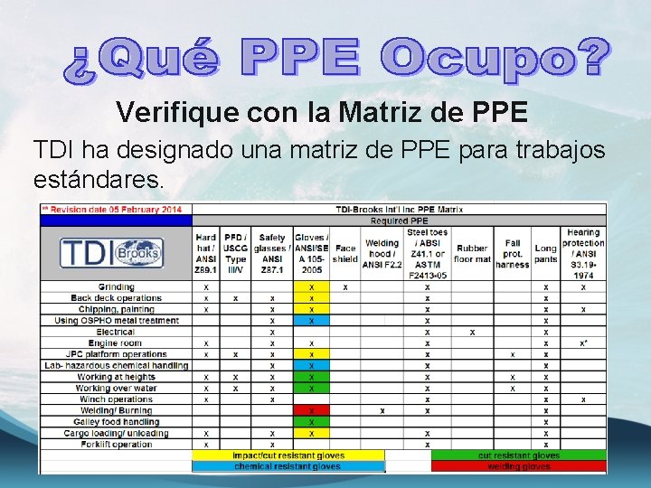 Verifique con la Matriz de PPE TDI ha designado una matriz de PPE para