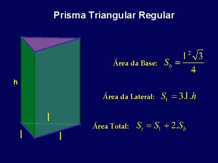 Prisma Triangular Regular Área da Base: h Área da Lateral: Área Total: 