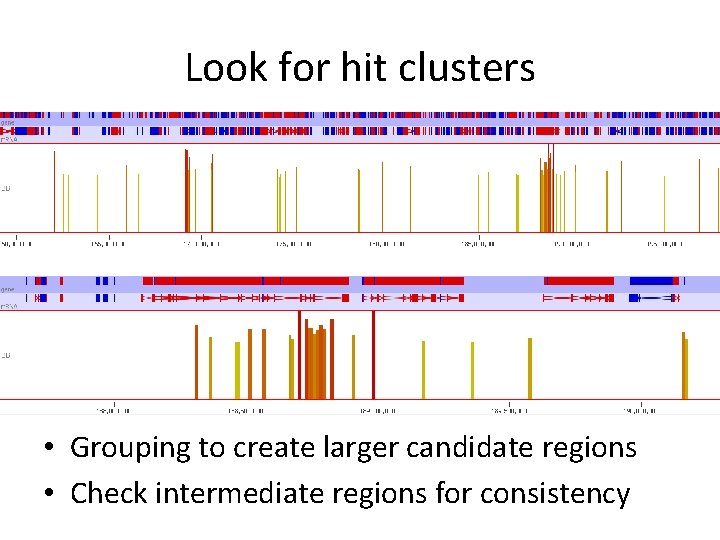 Look for hit clusters • Grouping to create larger candidate regions • Check intermediate