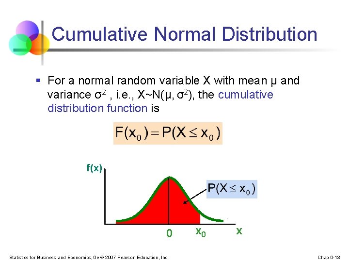 Cumulative Normal Distribution § For a normal random variable X with mean μ and