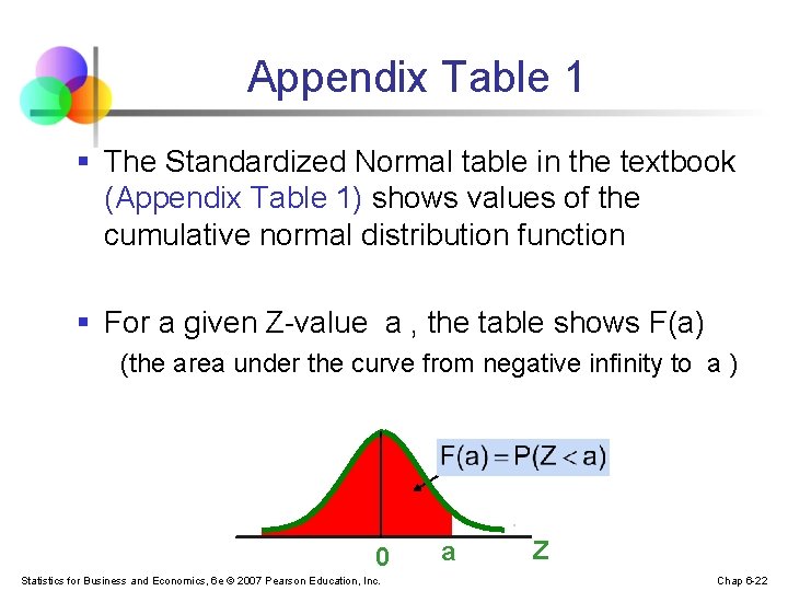 Appendix Table 1 § The Standardized Normal table in the textbook (Appendix Table 1)