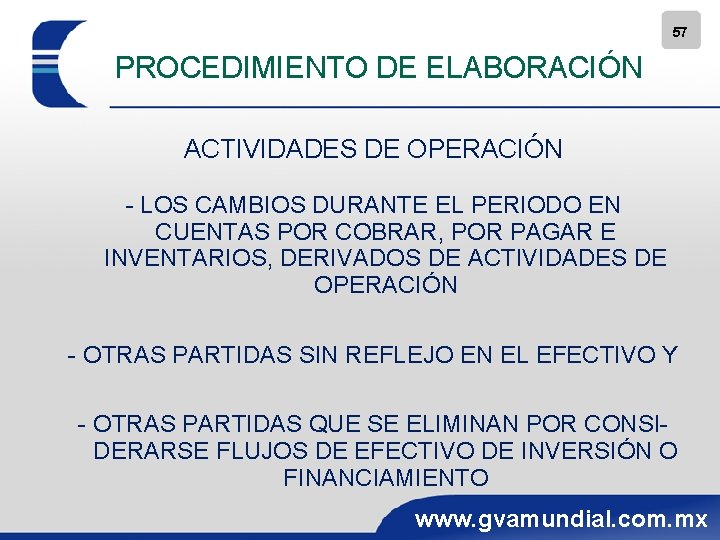 57 PROCEDIMIENTO DE ELABORACIÓN ACTIVIDADES DE OPERACIÓN - LOS CAMBIOS DURANTE EL PERIODO EN