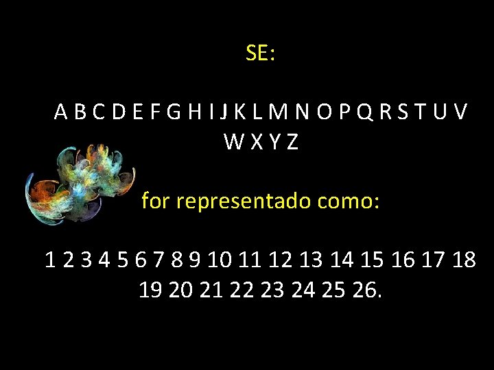 SE: ABCDEFGHIJKLMNOPQRSTUV WXYZ for representado como: 1 2 3 4 5 6 7 8