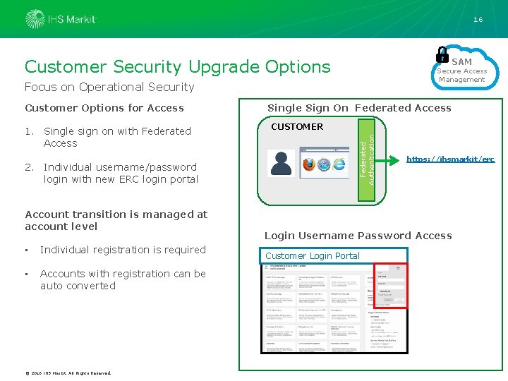 16 Customer Security Upgrade Options SAM Secure Access Management Focus on Operational Security 1. 16 Customer Security Upgrade Options SAM Secure Access Management Focus on Operational Security 1.