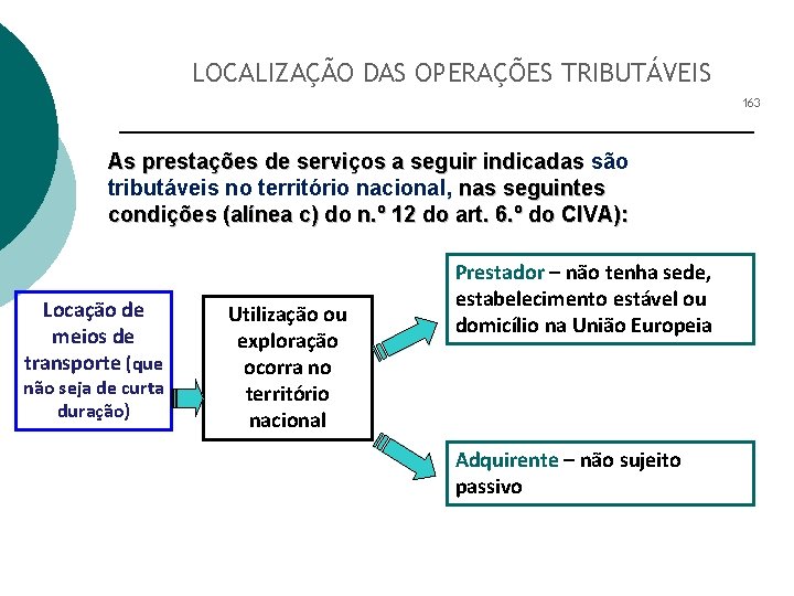 LOCALIZAÇÃO DAS OPERAÇÕES TRIBUTÁVEIS 163 As prestações de serviços a seguir indicadas são tributáveis