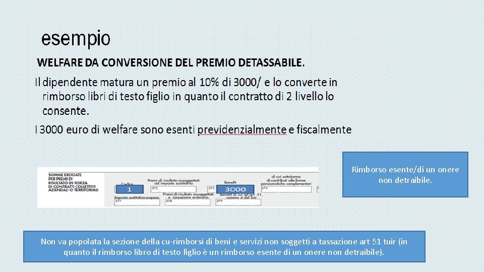 Rimborso esente/di un onere non detraibile. Non va popolata la sezione della cu-rimborsi di