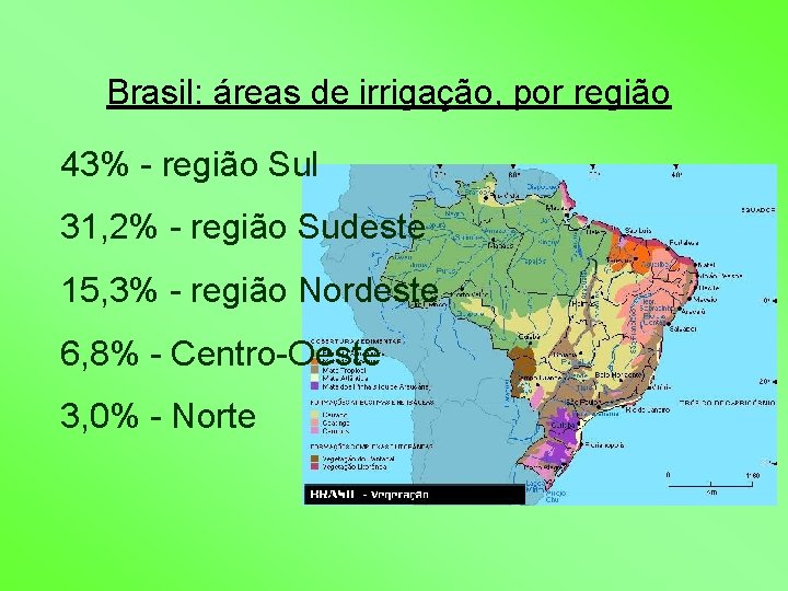 Brasil: áreas de irrigação, por região 43% - região Sul 31, 2% - região