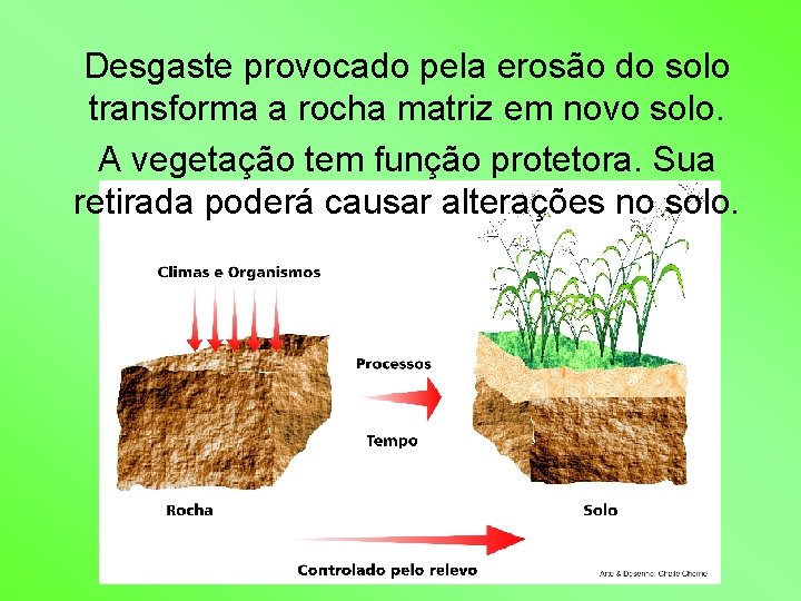 Desgaste provocado pela erosão do solo transforma a rocha matriz em novo solo. A