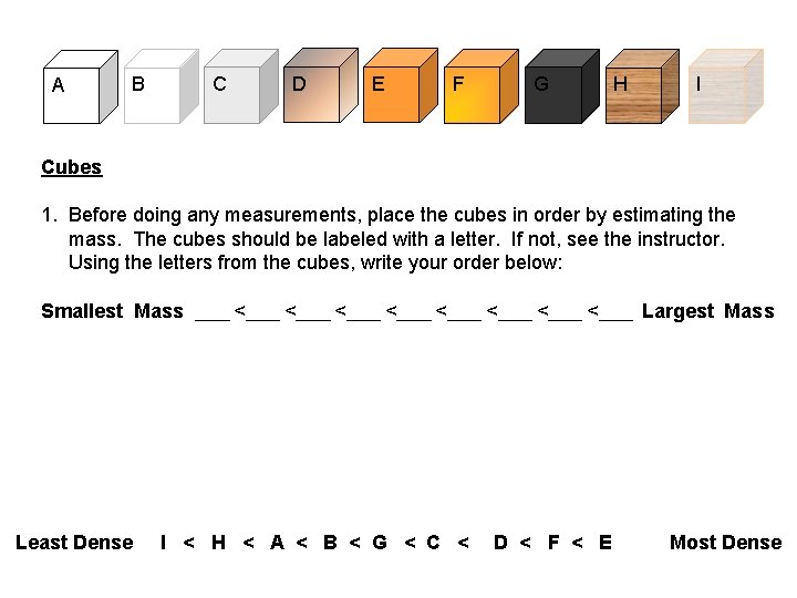 A C B D E F G H I Cubes 1. Before doing any