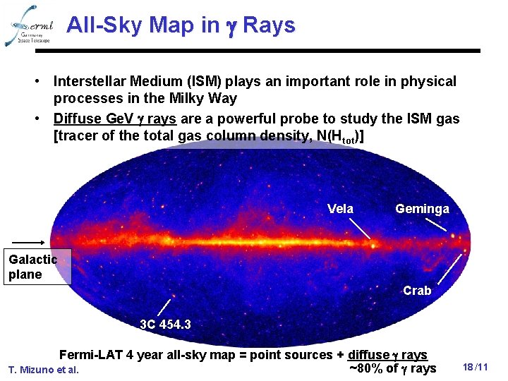 All-Sky Map in g Rays • Interstellar Medium (ISM) plays an important role in