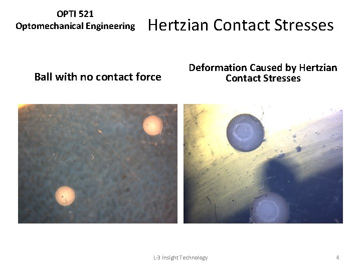 OPTI 521 Optomechanical Engineering Hertzian Contact Stresses Ball with no contact force Deformation Caused