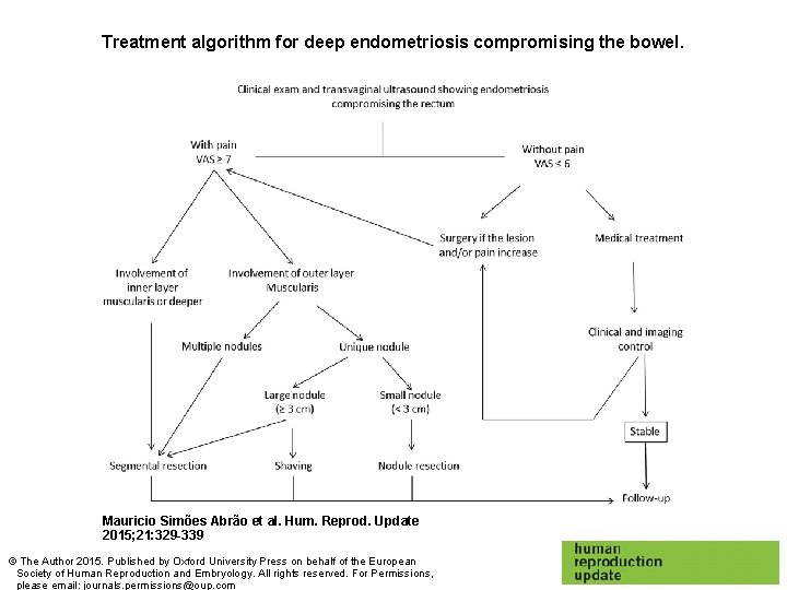 Treatment algorithm for deep endometriosis compromising the bowel. Mauricio Simões Abrão et al. Hum.