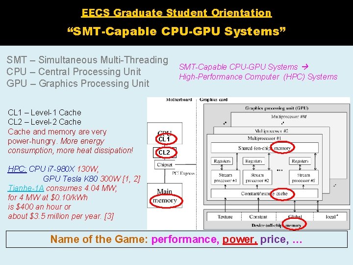 EECS Graduate Student Orientation “SMT-Capable CPU-GPU Systems” SMT – Simultaneous Multi-Threading CPU – Central