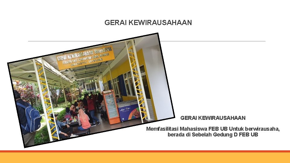 GERAI KEWIRAUSAHAAN Memfasilitasi Mahasiswa FEB UB Untuk berwirausaha, berada di Sebelah Gedung D FEB