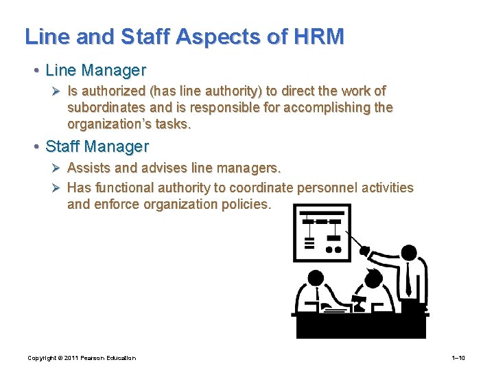 Line and Staff Aspects of HRM • Line Manager Ø Is authorized (has line