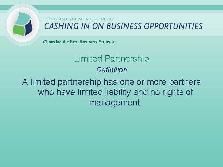 Choosing the Best Business Structure Limited Partnership Definition A limited partnership has one or