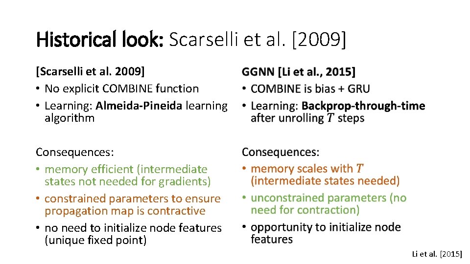 Historical look: Scarselli et al. [2009] [Scarselli et al. 2009] • • No explicit