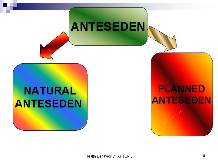 ANTESEDEN PLANNED ANTESEDEN NATURAL ANTESEDEN Health Behavior CHAPTER 8 3 