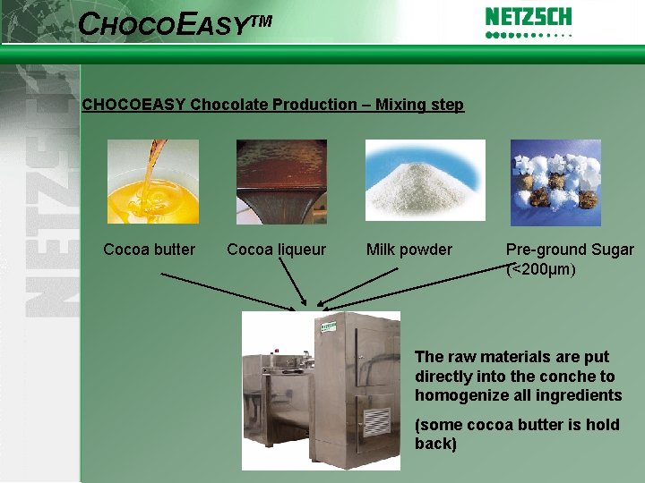 CHOCOEASYTM The CHOCOEASY Process Cocoa butter liquor Solids