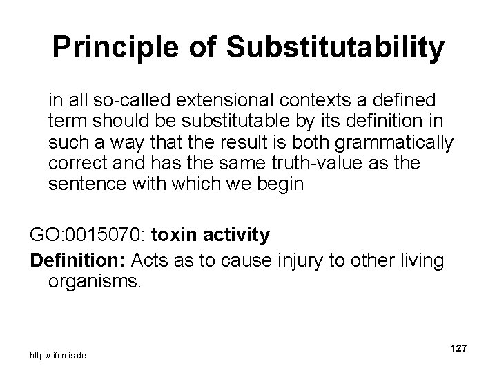 Principle of Substitutability in all so-called extensional contexts a defined term should be substitutable