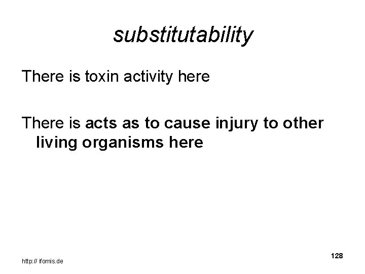 substitutability There is toxin activity here There is acts as to cause injury to